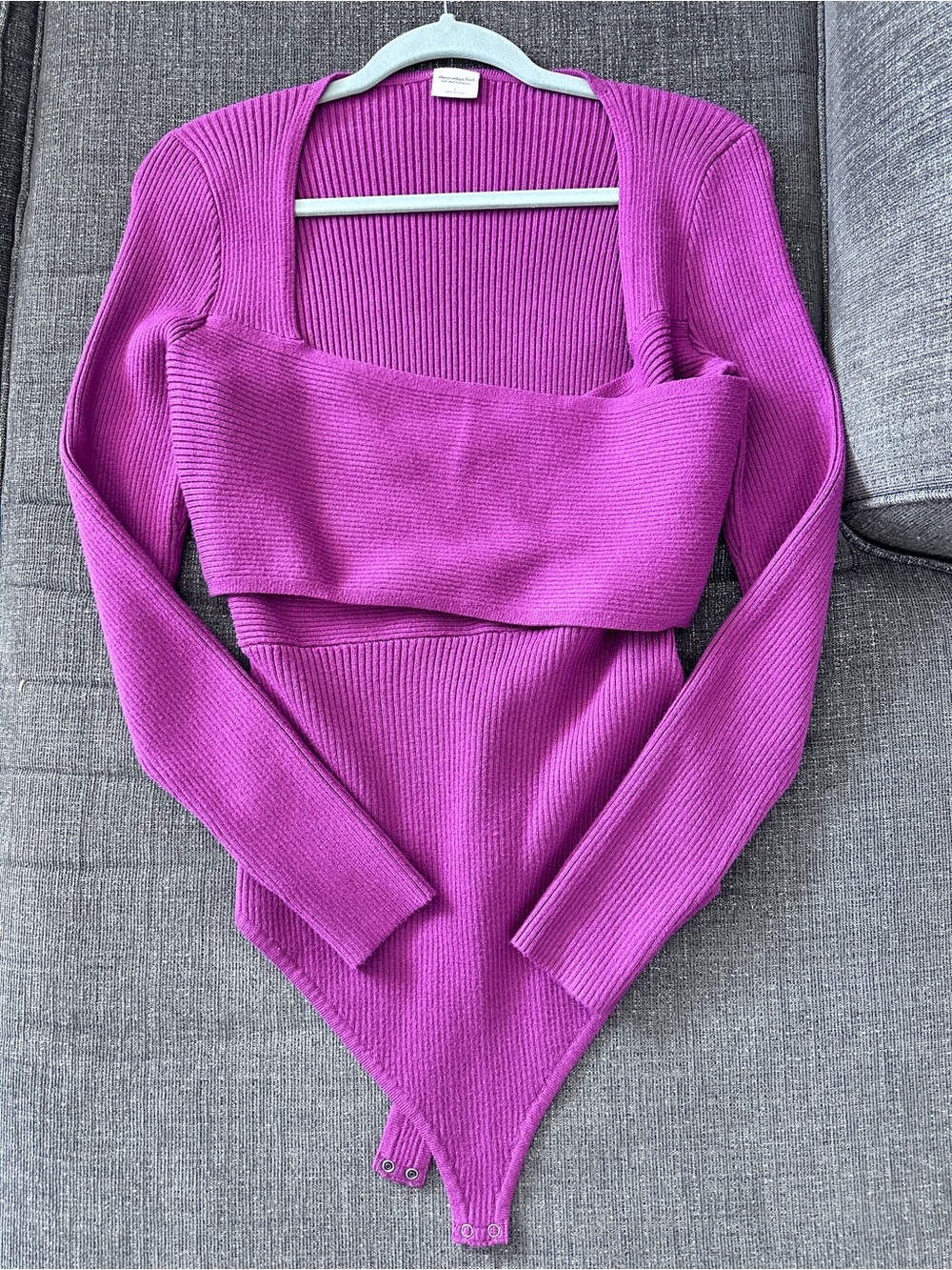 Abercrombie & Fitch Ribbed Magenta/Berry Long Sleeve Bodysuit Size L - Picture 10 of 16